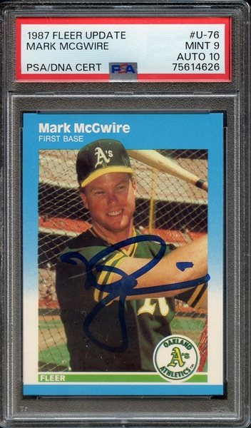 1987 FLEER UPDATE U76 SIGNED MARK MCGWIRE PSA MINT 9 PSA/DNA AUTO 10