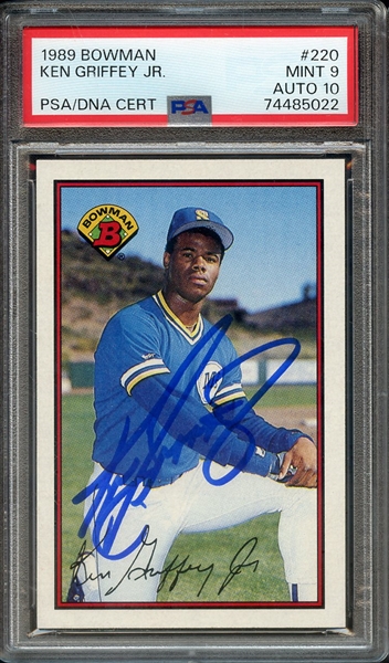 1989 BOWMAN 220 SIGNED KEN GRIFFEY JR PSA MINT 9 PSA/DNA AUTO 10