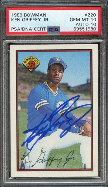 1989 BOWMAN 220 SIGNED KEN GRIFFEY JR PSA GEM MT 10 PSA/DNA AUTO 10