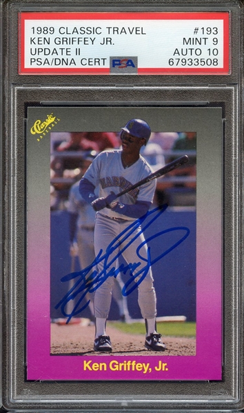 1989 CLASSIC TRAVEL UPDATE II 193 SIGNED KEN GRIFFEY JR PSA MINT 9 PSA/DNA AUTO 10