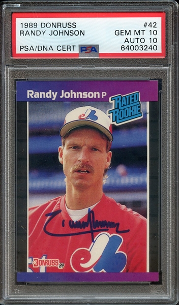 1989 DONRUSS 42 SIGNED RANDY JOHNSON PSA GEM MT 10 PSA/DNA AUTO 10