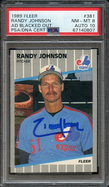 1989 FLEER 381 SINGED RANDY JOHNSON PSA NM-MT 8 PSA/DNA AUTO 10