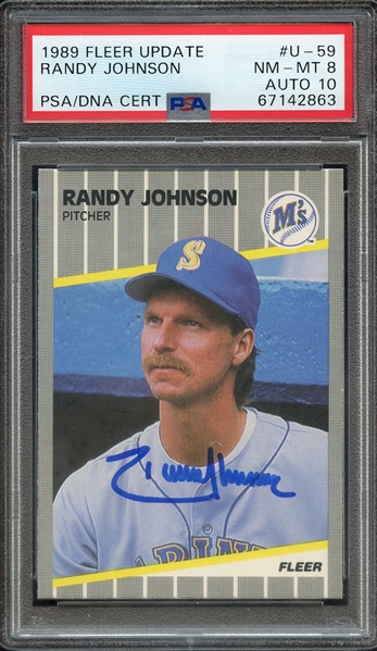 1989 FLEER UPDATE U59 SIGNED RANDY JOHNSON PSA NM-MT 8 PSA/DNA AUTO 10