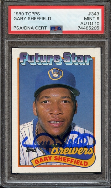 1989 TOPPS 343 SIGNED GARY SHEFFIELD PSA MINT 9 PSA/DNA AUTO 10