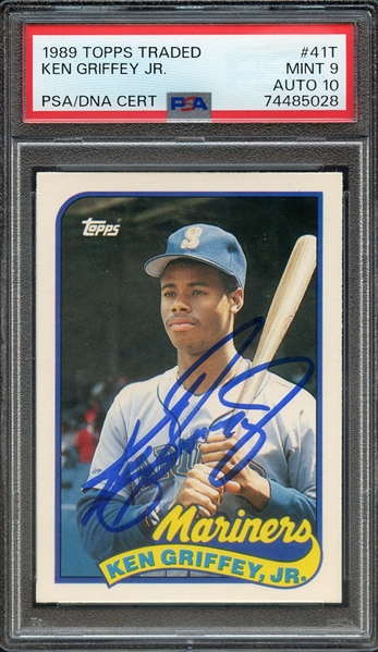 1989 TOPPS TRADED 41T SIGNED KEN GRIFFEY JR PSA MINT 9 PSA/DNA AUTO 10