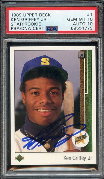 1989 UPPER DECK 1 SIGNED KEN GRIFFEY JR PSA GEM MT 10 PSA/DNA AUTO 10