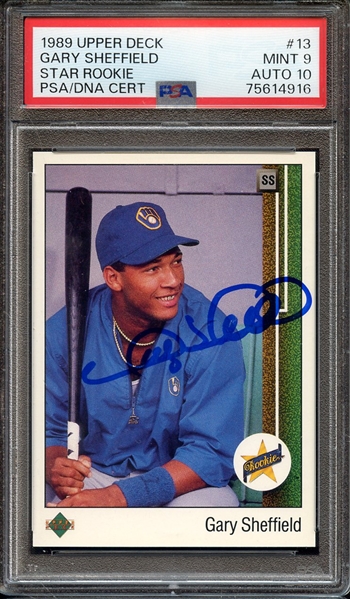 1989 UPPER DECK 13 SIGNED GARY SHEFFIELD PSA MINT 9 PSA/DNA AUTO 10