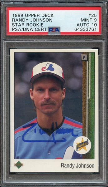 1989 UPPER DECK 25 SIGNED RANDY JOHNSON PSA MINT 9 PSA/DNA AUTO 10