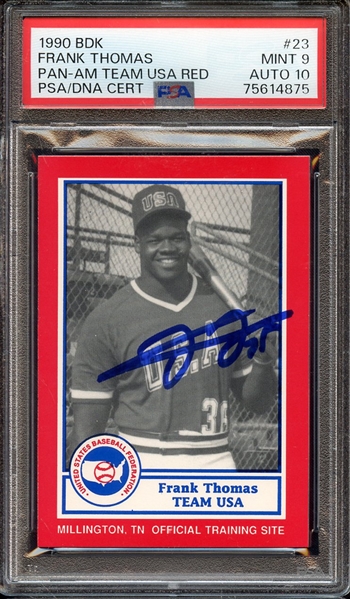 1990 BDK PAN AM TEAM USA RED 23 SIGNED FRANK THOMAS PSA MINT 9 PSA/DNA AUTO 10