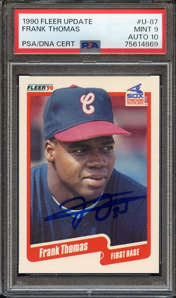 1990 FLEER UPDATE U87 SIGNED FRANK THOMAS PSA MINT 9 PSA/DNA AUTO 10