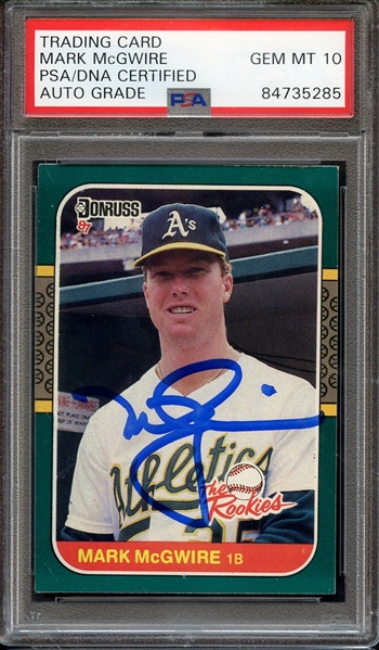 1987 DONRUSS ROOKIES 1 SIGNED MARK MCGWIRE PSA/DNA AUTO 10