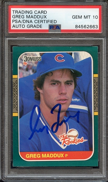 1987 DONRUSS ROOKIES 52 SIGNED GREG MADDUX PSA/DNA AUTO 10