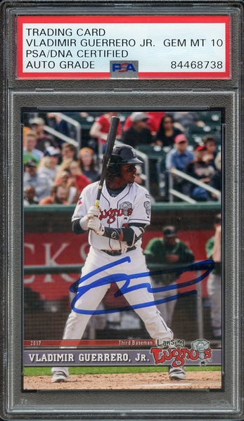 2017 LANSING LUGNUTS 27 SIGNED VLADIMIR GUERRERO JR PSA/DNA AUTO 10