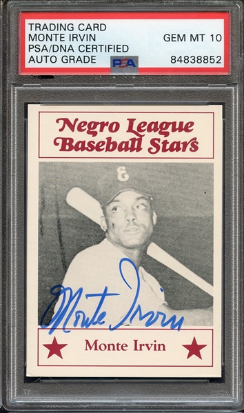 1986 LARRY FRITSCH CARDS NEGRO LEAGUE STARS SIGNED MONTE IRVIN PSA/DNA AUTO 10