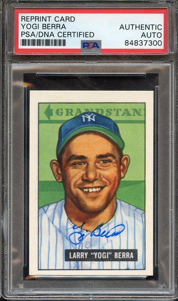 YOGI BERRA SIGNED REPRINT CARD PSA/DNA AUTO AUTHENITC