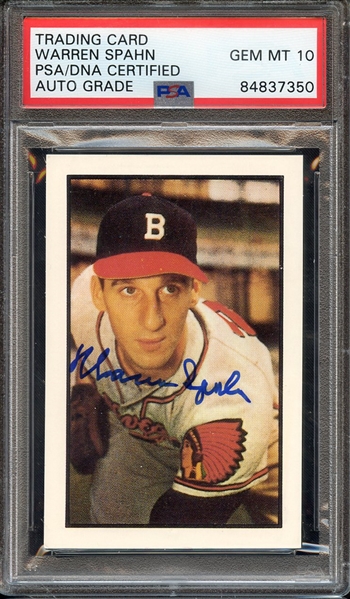 WARREN SPAHN SIGNED REPRINT CARD PSA/DNA AUTO 10