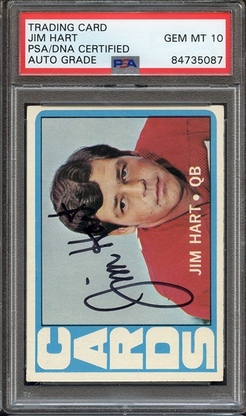 1972 TOPPS 88 SIGNED JIM HART PSA/DNA AUTO 10