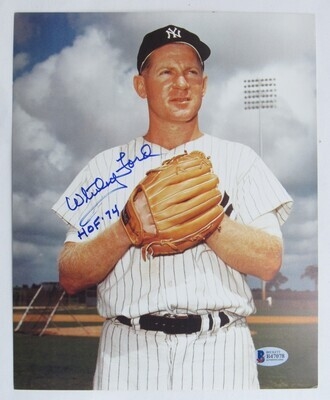 Whitey Ford Signed Auto Autograph 8x10 Photo w/ HOF Insc BAS Beckett COA