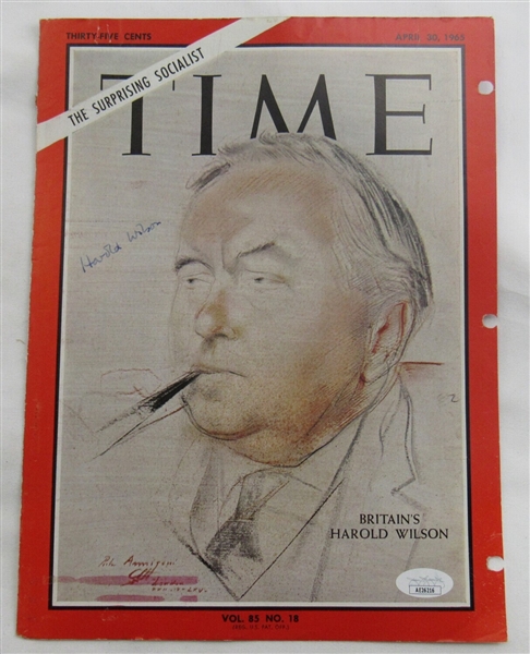 Harold Wilson Signed Auto Autograph Time Magazine Cut Cover 4/30/65 JSA AE26216