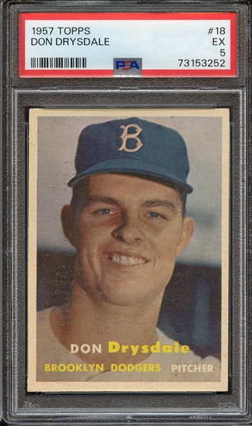 1957 TOPPS 18 DON DRYSDALE PSA EX 5