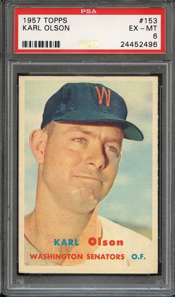 1957 TOPPS 153 KARL OLSON PSA EX-MT 6