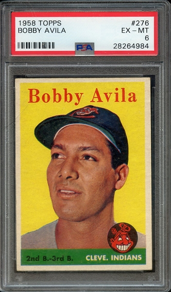 1958 TOPPS 276 BOBBY AVILA PSA EX-MT 6