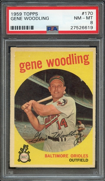 1959 TOPPS 170 GENE WOODLING PSA NM-MT 8