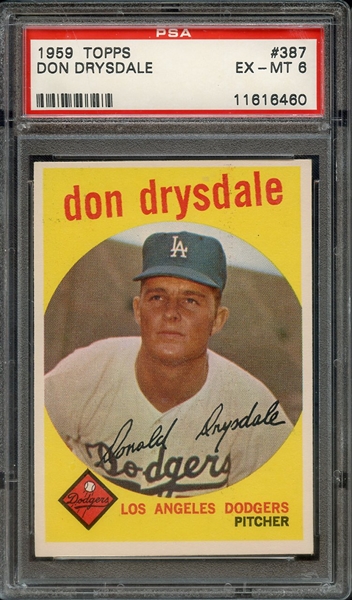 1959 TOPPS 387 DON DRYSDALE PSA EX-MT 6