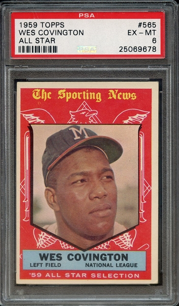 1959 TOPPS 565 WES COVINGTON ALL STAR PSA EX-MT 6