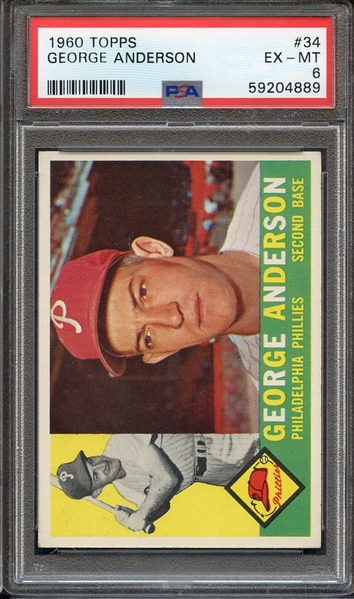 1960 TOPPS 34 GEORGE ANDERSON PSA EX-MT 6