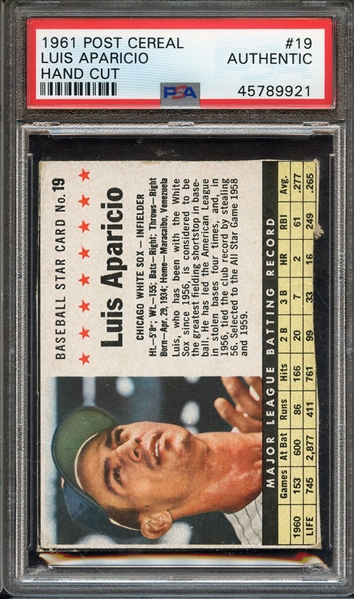 1961 POST CEREAL 19 LUIS APARICIO HAND CUT PSA AUTHENTIC