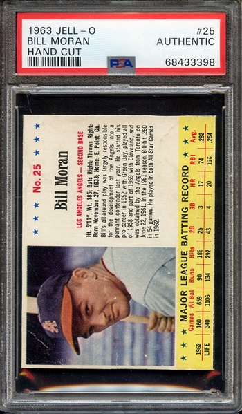 1963 JELL-O 25 BILL MORAN HAND CUT PSA AUTHENTIC