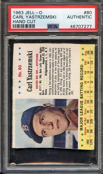 1963 JELL-O 80 CARL YASTRZEMSKI HAND CUT PSA AUTHENTIC