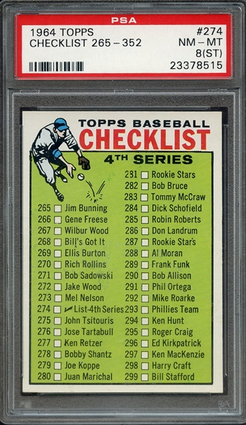 1964 TOPPS 274 CHECKLIST 265-352 PSA NM-MT 8 (ST)