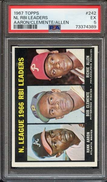 1967 TOPPS 242 NL RBI LEADERS AARON/CLEMENTE/ALLEN PSA EX 5