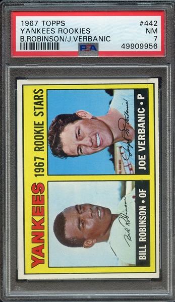 1967 TOPPS 442 YANKEES ROOKIES B.ROBINSON/J.VERBANIC PSA NM 7