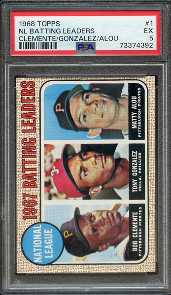 1968 TOPPS 1 NL BATTING LEADERS CLEMENTE/GONZALEZ/ALOU PSA EX 5