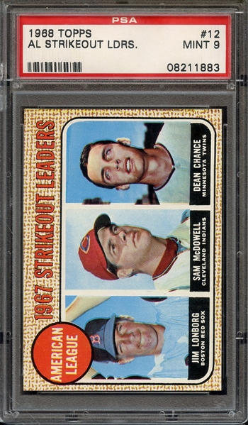 1968 TOPPS 12 AL STRIKEOUT LEADERS PSA MINT 9