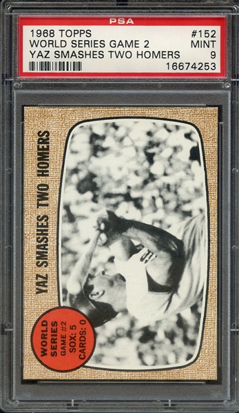 1968 TOPPS 152 WORLD SERIES GAME 2 YAZ SMASHES TWO HOMERS PSA MINT 9