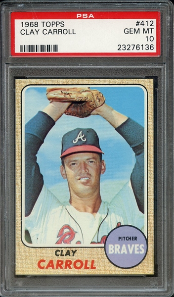 1968 TOPPS 412 CLAY CARROLL PSA GEM MT 10