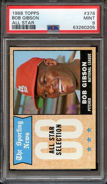 1968 TOPPS 378 BOB GIBSON ALL STAR PSA MINT 9