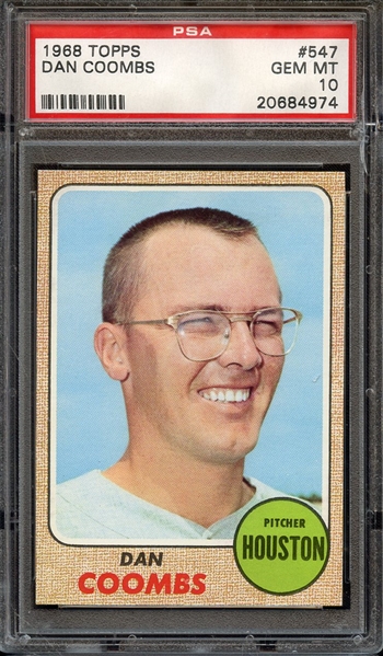 1968 TOPPS 547 DAN COOMBS PSA GEM MT 10