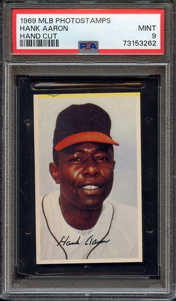 1969 MLB PHOTOSTAMPS HANK AARON HAND CUT PSA MINT 9