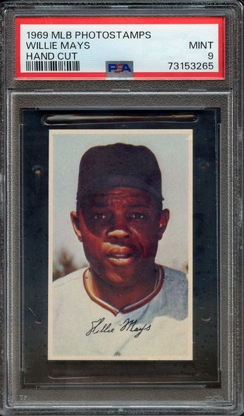 1969 MLB PHOTOSTAMPS WILLIE MAYS HAND CUT PSA MINT 9