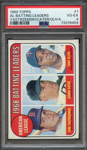 1969 TOPPS 1 AL BATTING LEADERS YASTRZEMSKI/CATER/OLIVA PSA VG-EX 4