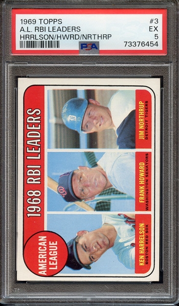 1969 TOPPS 3 A.L. RBI LEADERS HRRLSON/HWRD/NRTHRP PSA EX 5