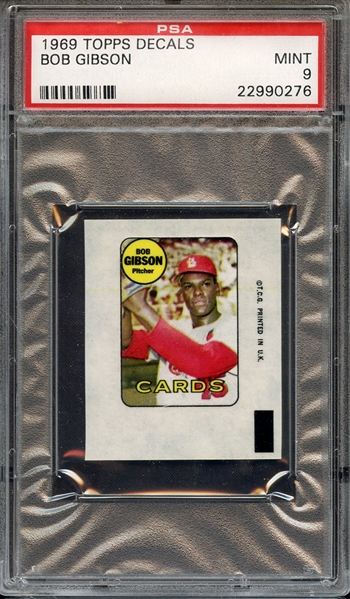 1969 TOPPS DECALS BOB GIBSON PSA MINT 9