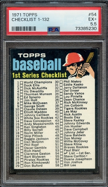 1971 TOPPS 54 CHECKLIST 1-132 PSA EX+ 5.5