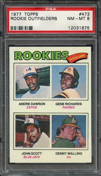 1977 TOPPS 473 ROOKIE OUTFIELDERS PSA NM-MT 8