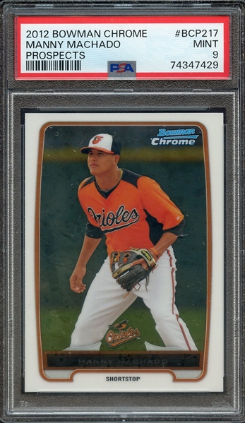 2012 BOWMAN CHROME PROSPECTS BCP217 MANNY MACHADO PROSPECTS PSA MINT 9